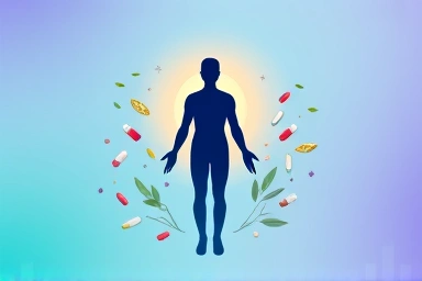 Abstract representation of a balanced approach to diet supplements, combining natural elements and scientific formulation.